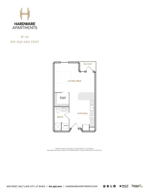 Floor plan for studio, 1 bath, 567 sqft